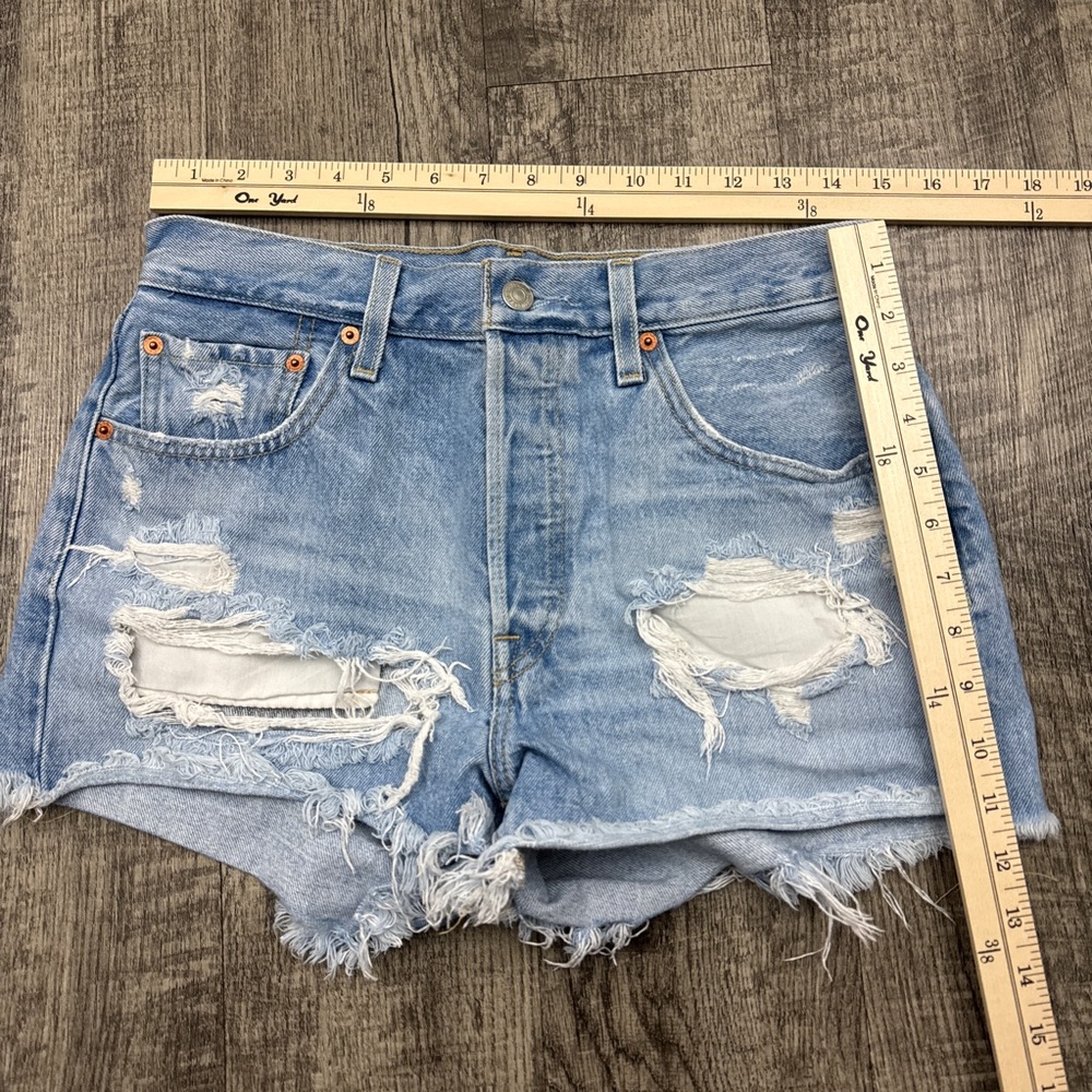Levi’s 501 Button Fly Cut Off Distressed Denim Shorts - Picture 3 of 6
